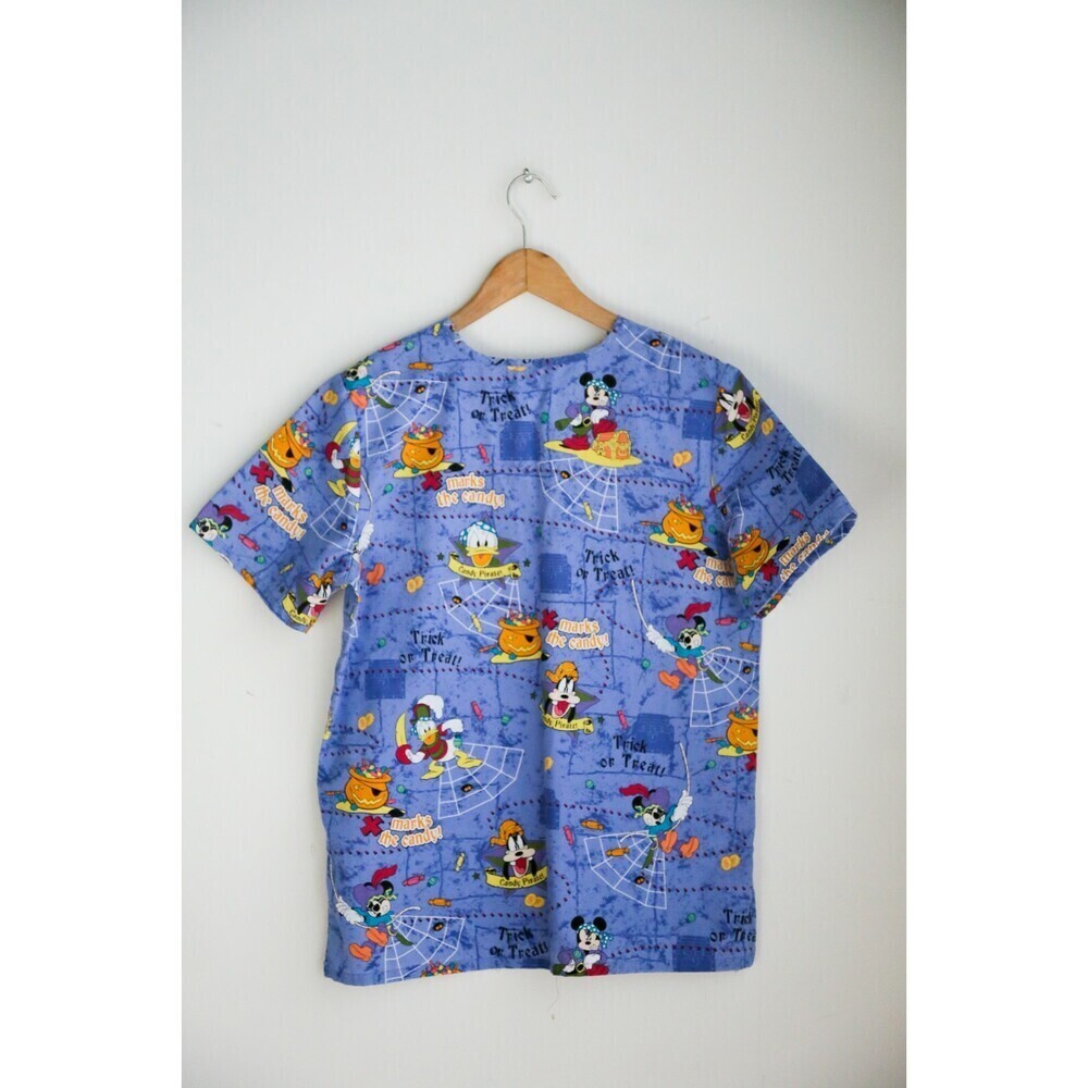 Disney Mickey Mouse Halloween Colourful Cartoon Print Scrub Top S - Picture 9 of 12